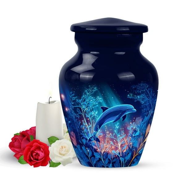 Yatskia Blue Dolphin Urn for Ashes Adult Male, Small Urns for Human Ashes Keepsake, Decorative Urns for Human Ash, (Classic Pack of 1, 3 Inch)
