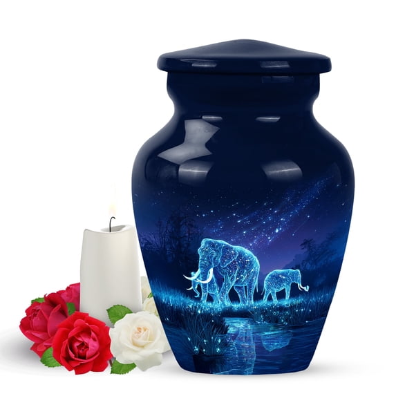 Yatskia Blue Elephant Urn for Ashes Adult Male, Small Urns for Human Ashes Keepsake, Decorative Urns for Human Ash Adult Female, (Classic Pack of 1, 3 Inch)