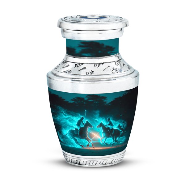 Yatskia Blue Horse Polo Little Funeral Keepsake Urns for Human Ashes Adult Men and Women, Small Memorial Burial Urn for Ashes Adult Male, (Tasty Pack of 1, 3 Inch)