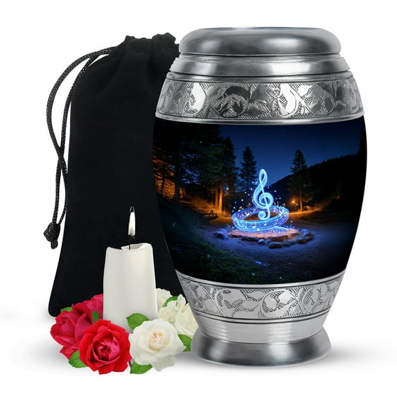 Yatskia Blue Music Decorative Large Memorial Urns for Human Ashes Adult Brother and Sister, Funeral Burial Urn for Ashes Adult Male, (Monar Large, 10 Inch)