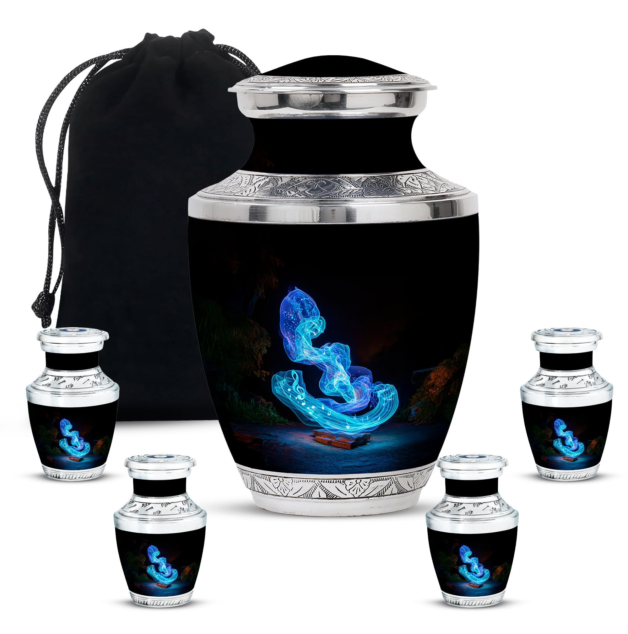 Yatskia Blue Music Large Memorial Urn for Adult Ashes Mom and Dad, Small Cremation Urns for Human Ashes Adult Men, (Tasty 10 Inch and 3 Inch)