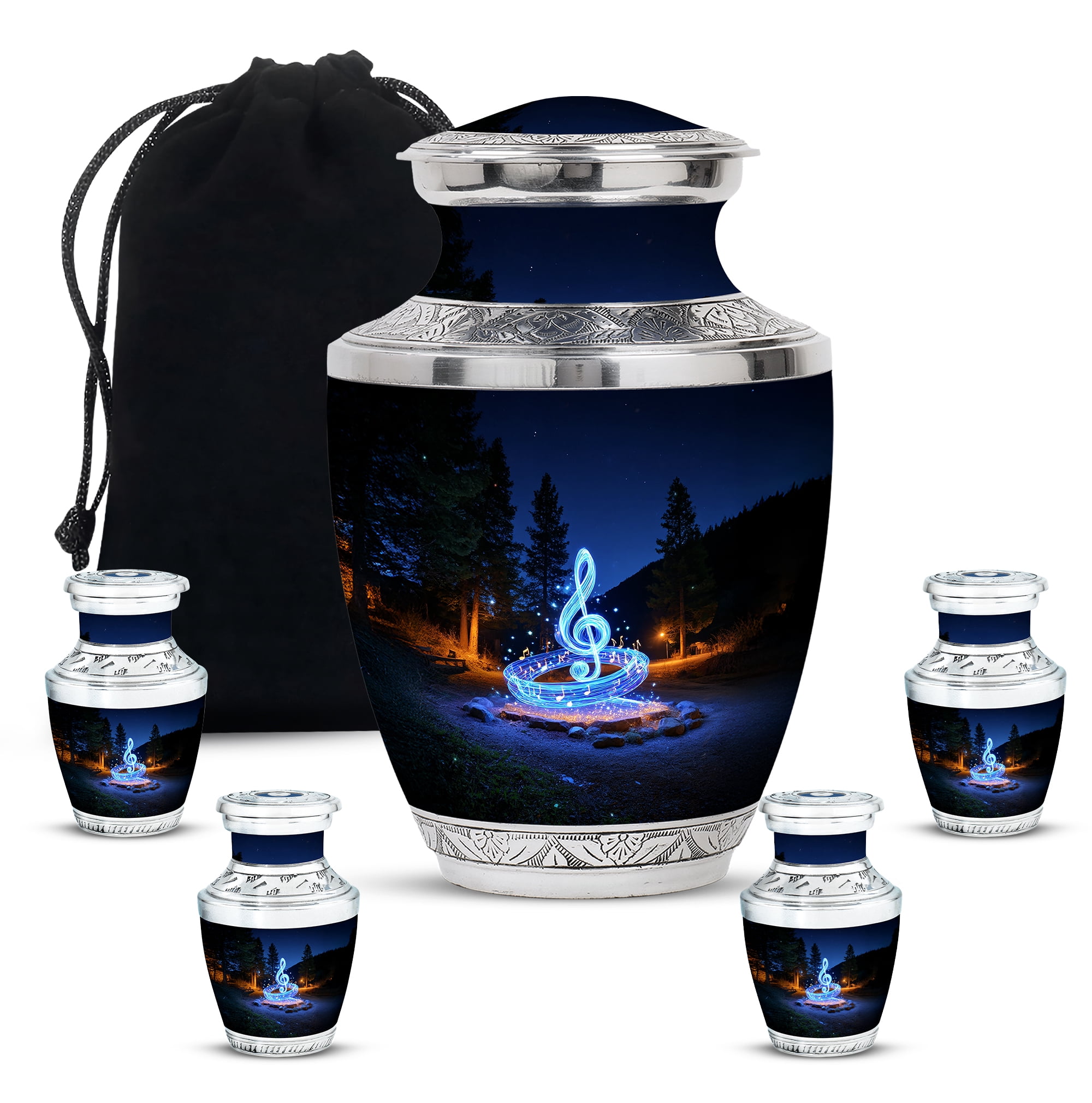 Yatskia Blue Music Little Keepsake Urns for Human Ashes Adult Men and Women, Large Memorial Urn for Adult Ashes, (Tasty 10 Inch and 3 Inch)
