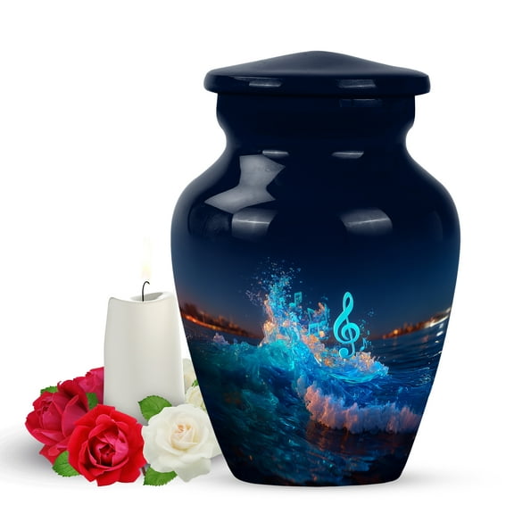 Yatskia Blue Music Mini Funeral Keepsake Urn for Ashes Adult Men and Women, Small Memorial Burial Urns for Human Ashes Adult Female, (Classic Pack of 1, 3 Inch)