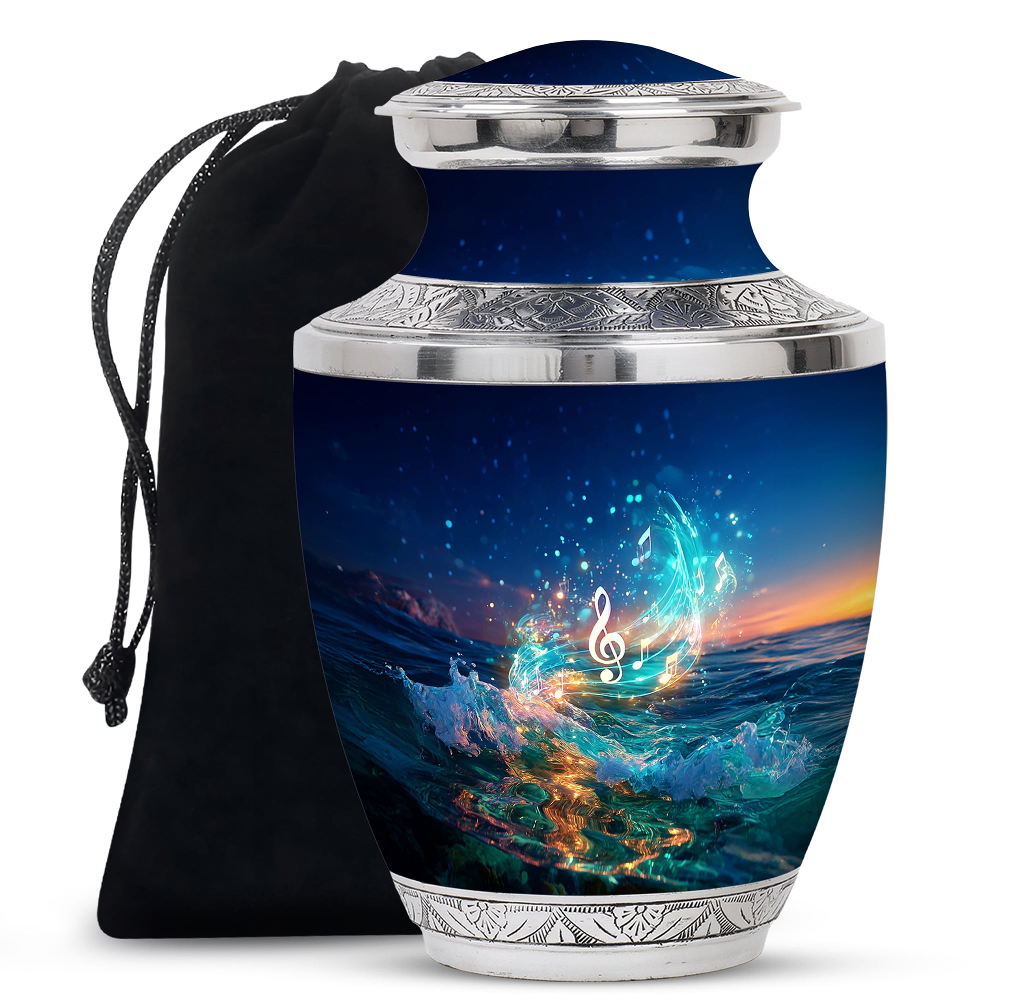 Yatskia Blue Music with Tree Large Cremation Urns for Human Ashes Adult Mom and Dad, Decorative Funeral Urn for Ashes Adult Male, (Tasty Large, 10 Inch)