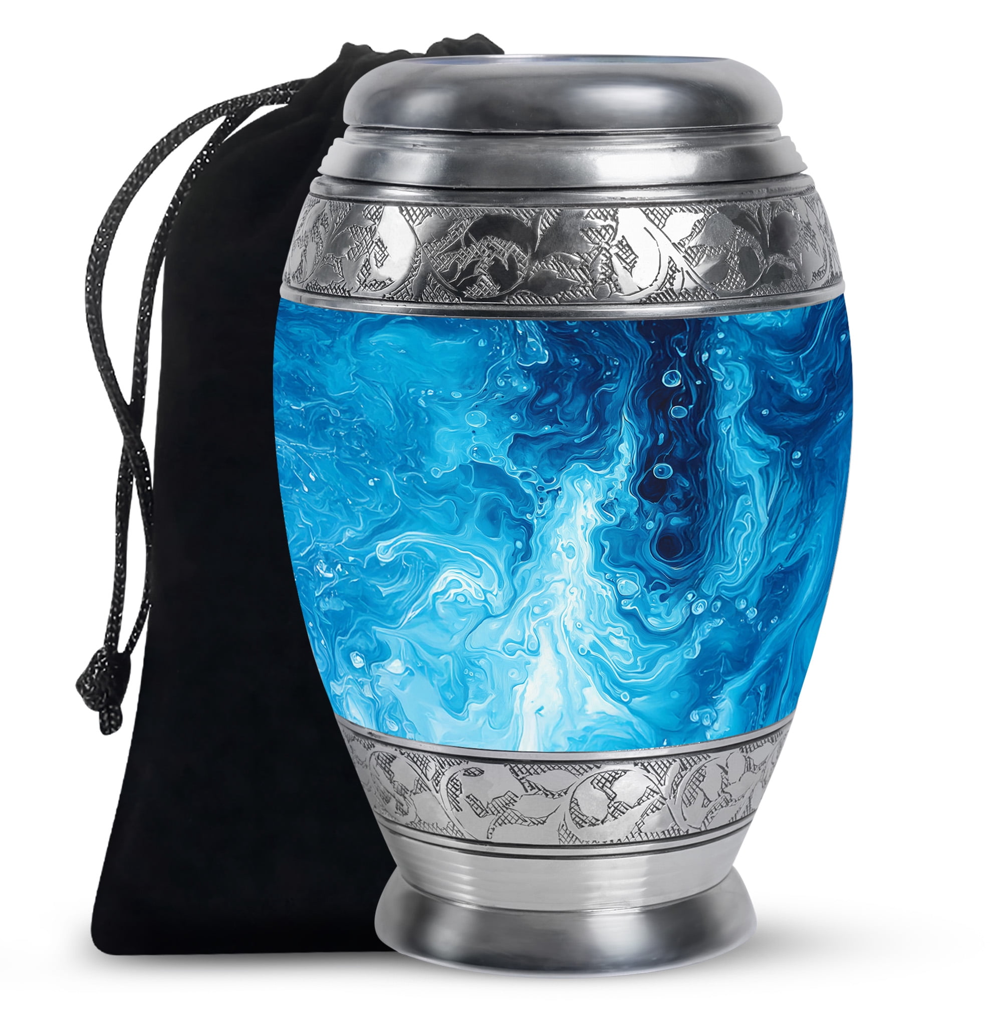 Yatskia Blue Swirl Urns For Human Ashes Adult Female & Male, Burial Urns For Adult Human Ashes, (Monar Large, 10 Inch)