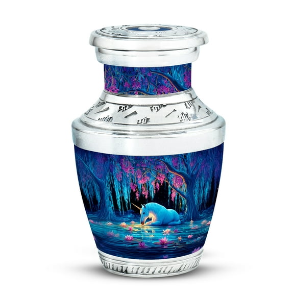 Yatskia Blue Unicorn with Flowers Small Funeral Urns for Human Ashes Adult Male and Female, Little Keepsake Urn for Adult Ashes, (Tasty Pack of 1, 3 Inch)