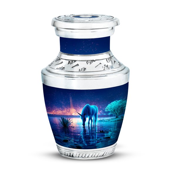 Yatskia Blue Unicorn Small Cremation Urns for Human Ashes Adult Man, Mini Funeral Urn for Ashes for Women, (Tasty Pack of 1, 3 Inch)