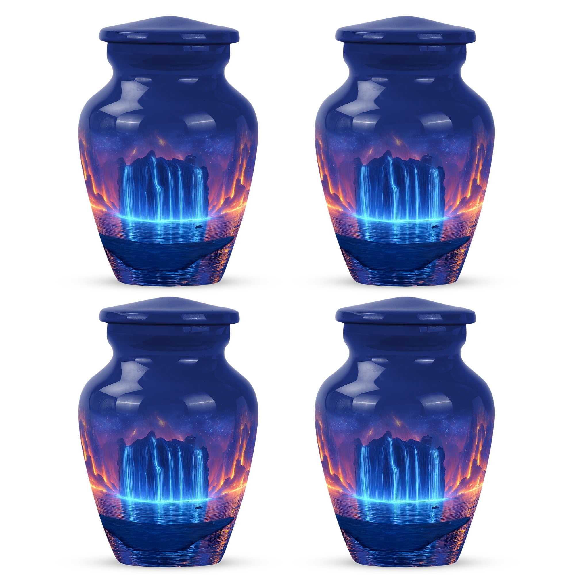 Yatskia Blue Waterfall Mini Memorial Keepsake Urns for Human Ashes Adult Brother and Sister, Small Funeral Urn for Ashes Adult Dad, (Classic Pack of 4, 3 Inch)