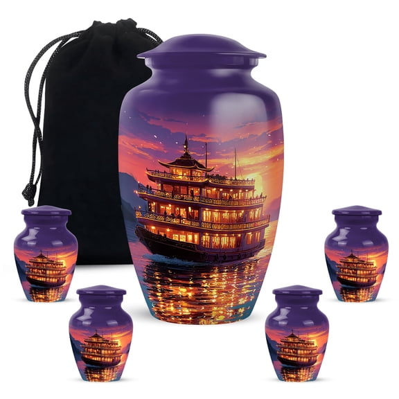 Yatskia Boat Small Urns for Human Ashes Keepsake Adult, Decorative Large Funeral Urn for Adult Ashes, (Classic 10 Inch and 3 Inch)