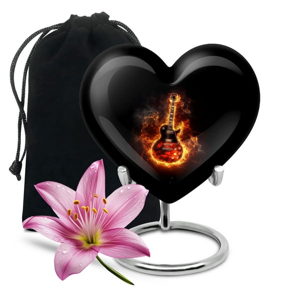 Yatskia Burning Guitar Large Funeral Urns for Human Ashes Adult Mom and Dad, Decorative Cremation Urn for Ashes Adult, (Heart Large, 8 Inch)