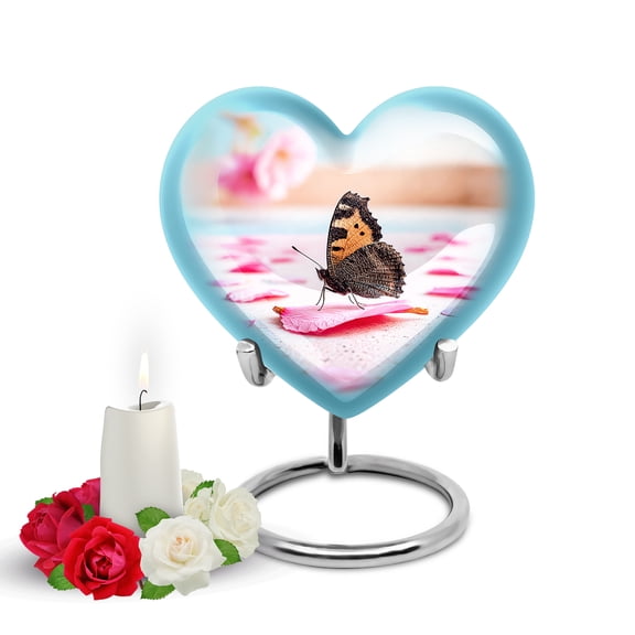 Yatskia Butterfly at Cherry Blossom Small Cremation Urns for Human Ashes Adult Male and Female, Mini Funeral Urn for Adult Ashes, (Heart Pack of 1, 3 Inch)