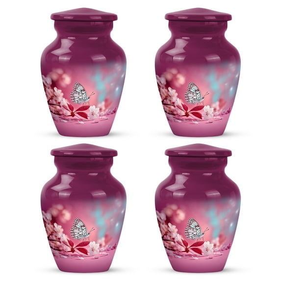 Yatskia Butterfly at Cherry Blossom Small Cremation Urns for Human Ashes Adult Men and Women, Little Funeral Keepsake Urn for Ashes Adult Male, (Classic Pack of 4, 3 Inch)