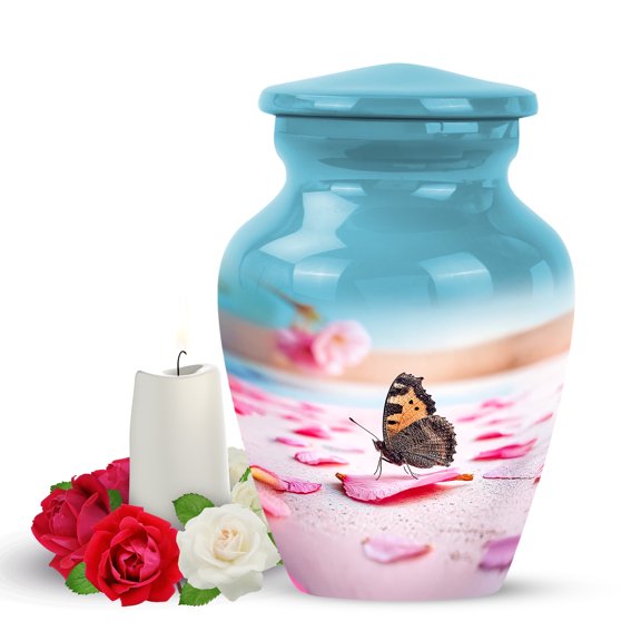 Yatskia Butterfly at Cherry Blossom Small Memorial Keepsake Urns for Human Ashes Adult Men and Women, Mini Funeral Urn for Ashes Adult Dad, (Classic Pack of 1, 3 Inch)