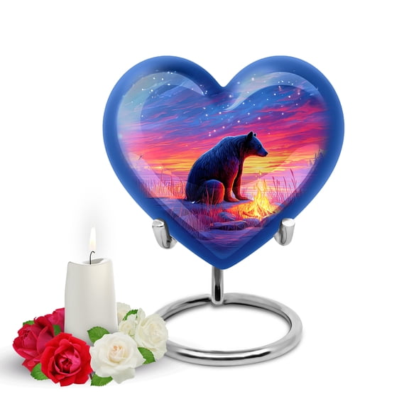 Yatskia Campfire Bear Mini Memorial Urns for Human Ashes Adult Male and Female, Small Cremation Urn for Adult Ashes, (Heart Pack of 1, 3 Inch)