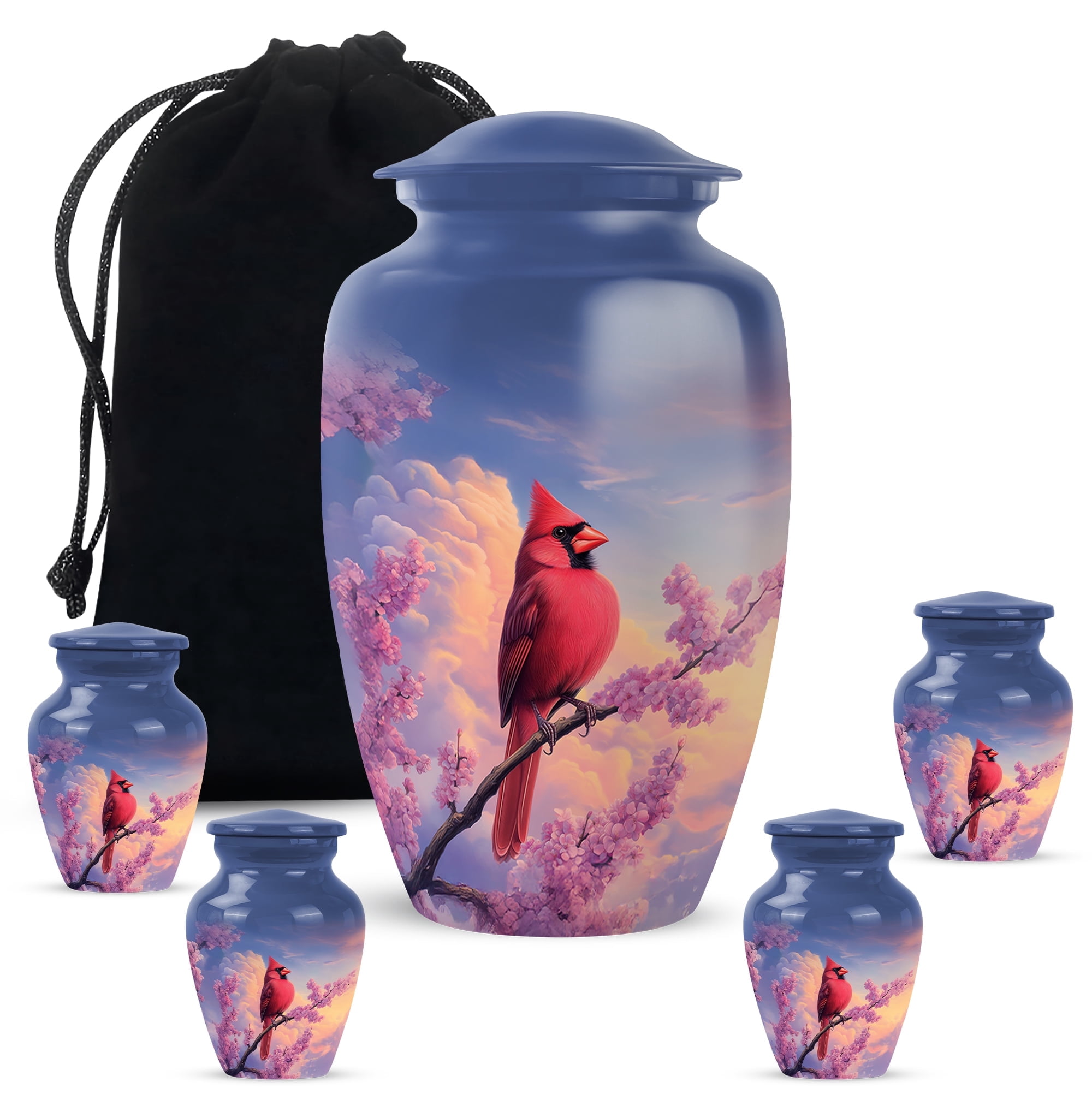 Yatskia Cardinal Bird Urns for Human Ashes Adult Mom and Dad, Purple Keepsake Urns for Human Ashes, (Classic 10 Inch and 3 Inch)