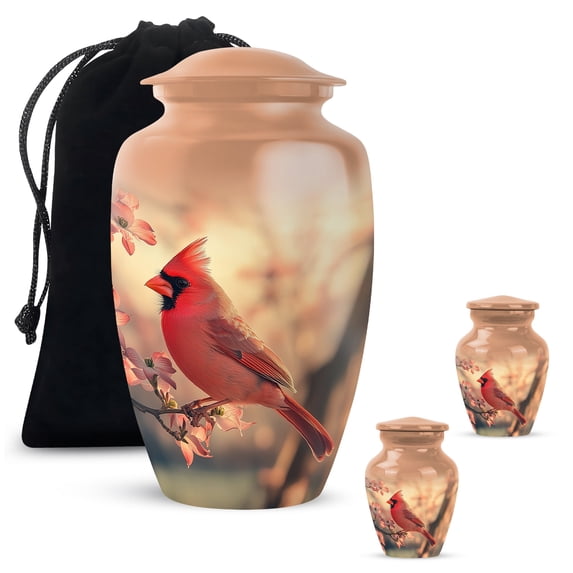 Yatskia Cardinal bird Mini Cremation Urns for Adult Ashes Mom and Dad, Orange Large Memorial Urn for Human Ashes, (Classic 10 Inch and 3 Inch)