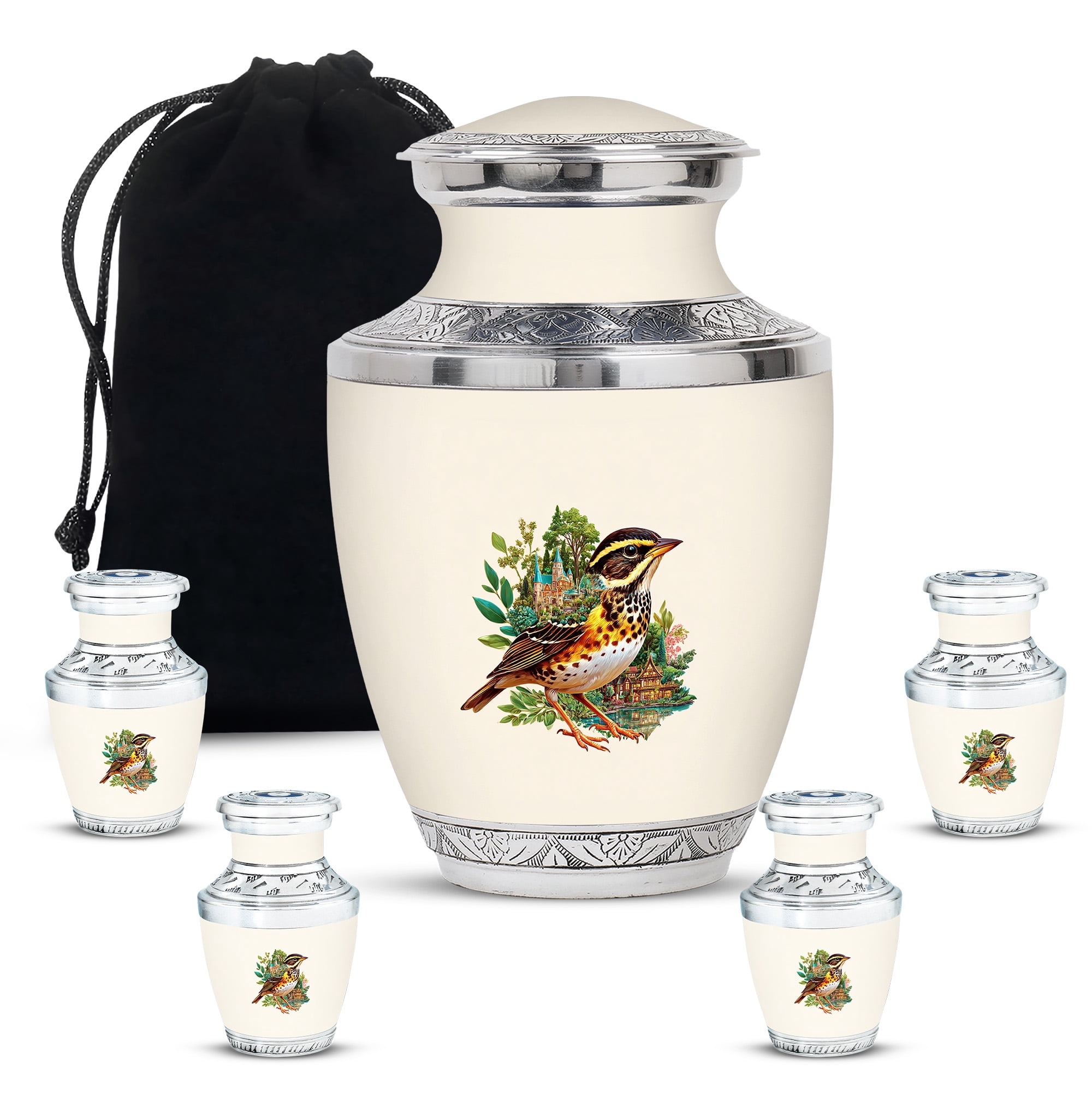Yatskia Castle Sparrow Little Memorial Urn for Ashes Adult Male, Decorative Urns for Human Ash, Large Funeral Urns for Human Ashes Adult Female, (Tasty 10 Inch and 3 Inch)