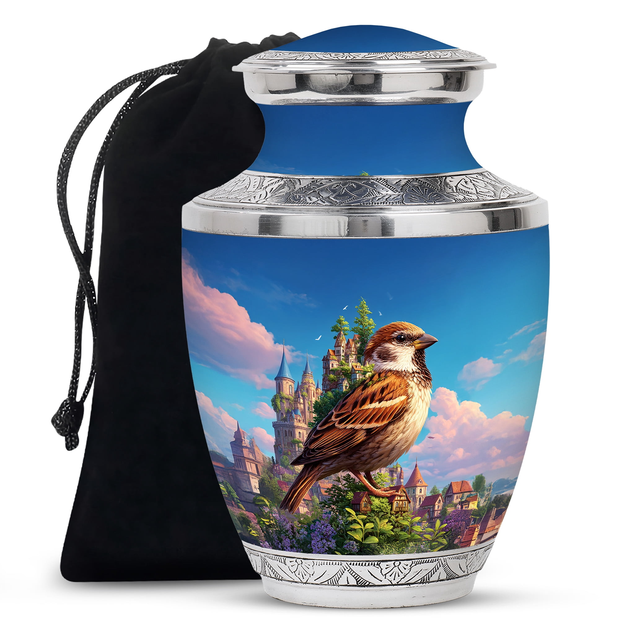 Yatskia Castle Sparrow Urns for Human Ashes Adult Man, Memorial Urn for Ashes for Women, Funeral Burial Urns for Human Ash, (Tasty Large, 10 Inch)
