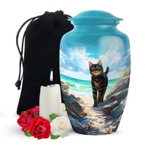 Yatskia Cat at Beach Large Cremation Urn for Adult Ashes Mother and Father, Decorative Memorial Urns for Human Ashes Adult Women, (Classic Large, 10 Inch)
