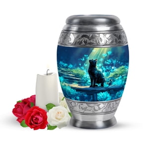Yatskia Cat with Blue Butterflies Small Funeral Urns for Human Ashes Adult Male and Female, Mini Cremation Urn for Ashes Adult, (Monar Pack of 1, 3 Inch)