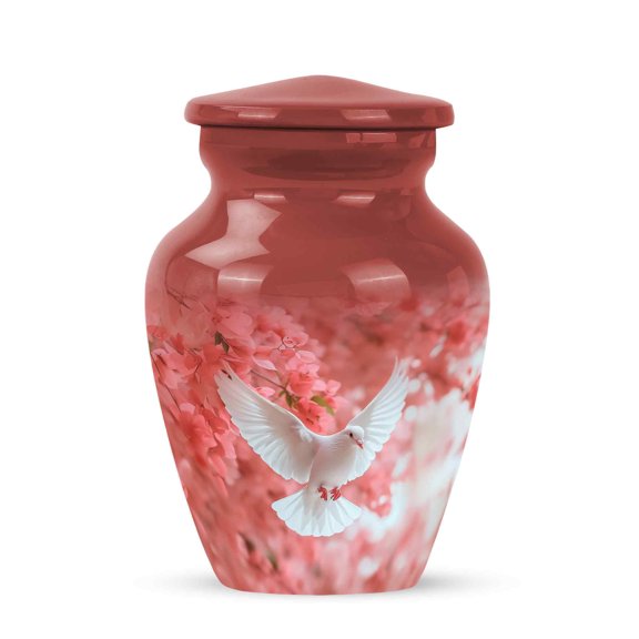 Yatskia Cherry Blossoms Dove Small Funeral Urns for Human Ashes Male and Female, Mini Keepsake Urn for Adult Ashes, (Classic Pack of 1, 3 Inch)