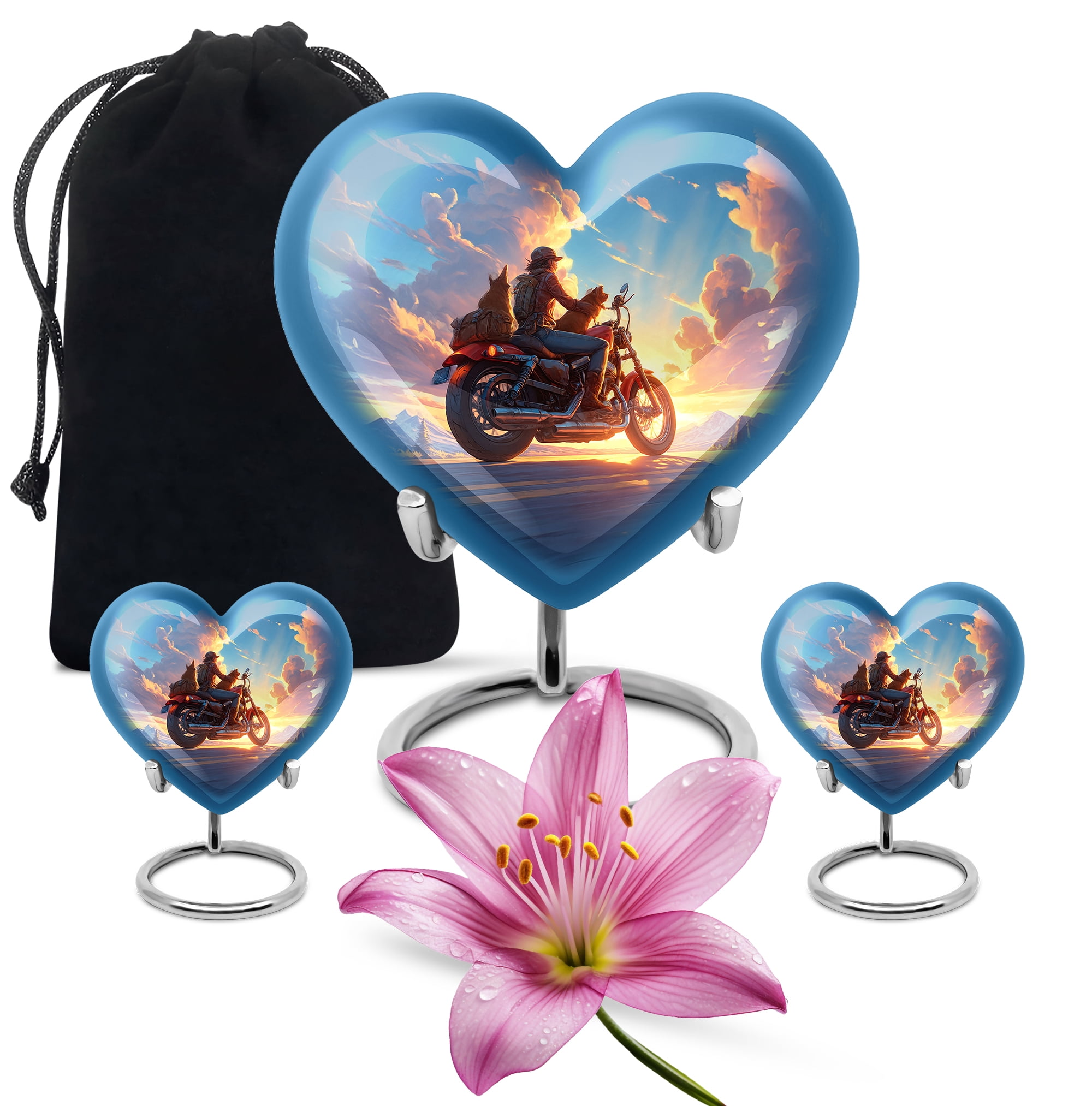 Yatskia Classic Bike with Pets Mini Memorial Urn for Adult Ashes Mom and Dad, Decorative Large Cremation Urns for Human Ashes Adult, (Heart 8 Inch and 3 Inch)