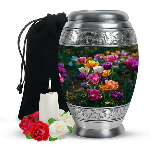 Yatskia Colorful Garden Tulip Urns for Human Ashes Adult Man, Cremation Burial Urn for Ashes for Women, Memorial Urns for Adult Ash, (Monar Large, 10 Inch)