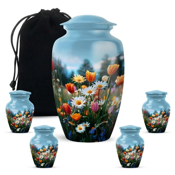 Yatskia Colorful Garden Tulip Urns for Human Ashes Adult Man, Mini Memorial Urns for Adult Ash, Large Burial Urn for Ashes for Women, (Classic 10 Inch and 3 Inch)