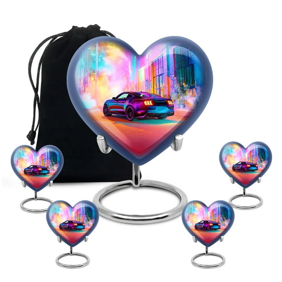 Yatskia Colorful Lightning Car Decorative Large Funeral Urns for Human Ashes Adult Men and Women, Small Cremation Urn for Adult Ashes, (Heart 8 Inch and 3 Inch)