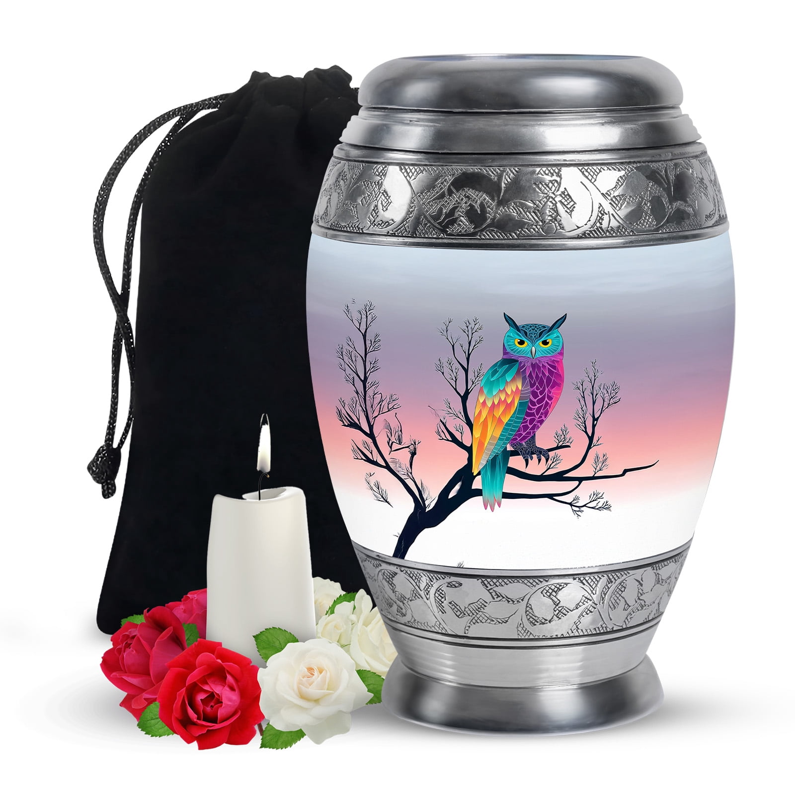 Yatskia Colorful Owl Large Cremation Urns for Human Ashes Adult Mother and Father, Burial Urn for Ashes Adult, (Monar Large, 10 Inch)