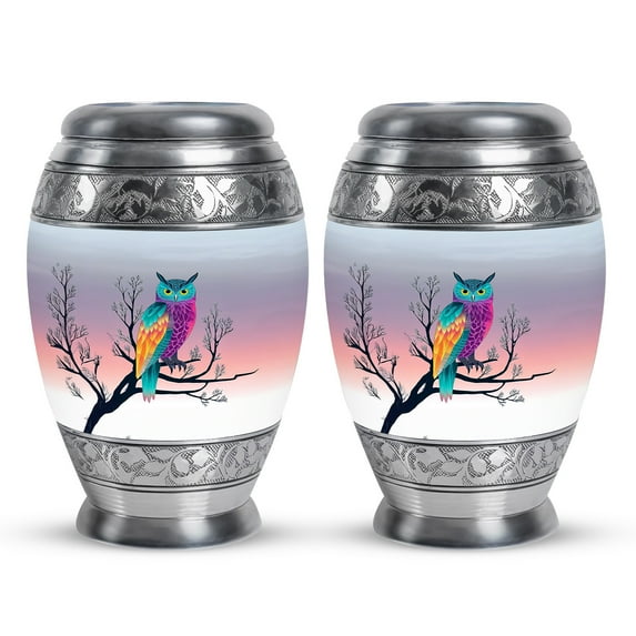 Yatskia Colorful Owl Little Keepsake Urn for Ash Adult Men and Women, Mini Urns for Human Ashes Adult, (Monar Pack of 2, 3 Inch)