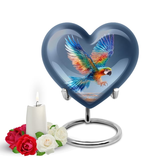 Yatskia Colorful Parrot Urn for Ashes Adult Male, Small Urns for Human Ashes Keepsake, Mini Memorial Burial Urn for Ash for Women, (Heart Pack of 1, 3 Inch)