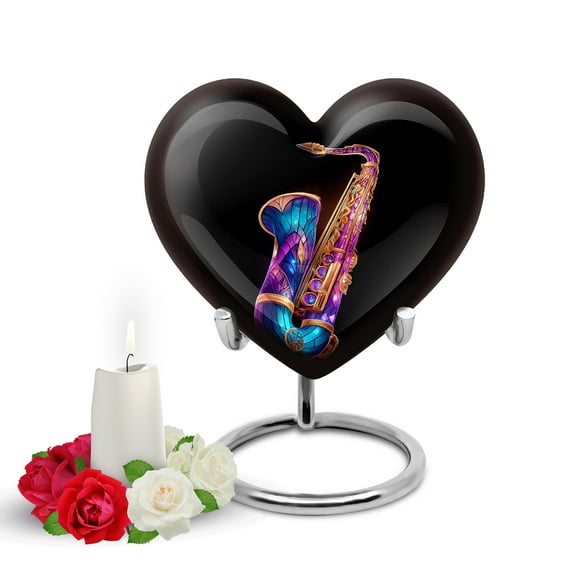 Yatskia Colorful Saxophone Mini Memorial Keepsake Urns for Human Ashes Adult Men and Women, Little Cremation Keepsake Urn for Ashes Adult Male, (Heart Pack of 1, 3 Inch)