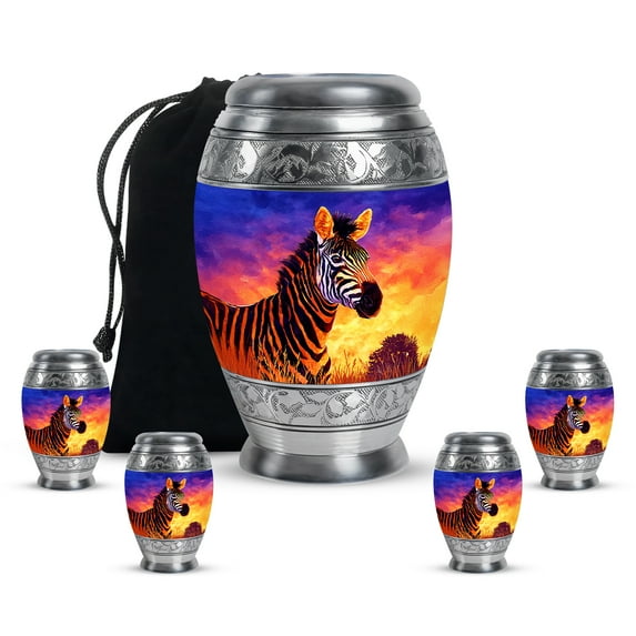 Yatskia Colorful Zebra Mini Funeral Keepsake Urns for Human Ashes Adult Mother and Father, Large Cremation Burial Urn for Ashes Adult Male, (Monar 10 Inch and 3 Inch)