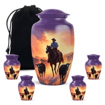 Yatskia Cowboy with Cattle Little Keepsake Urns for Human Ashes Adult Mother and Father, Large Cremation Urn for Ashes Adult Dad, (Classic 10 Inch and 3 Inch)