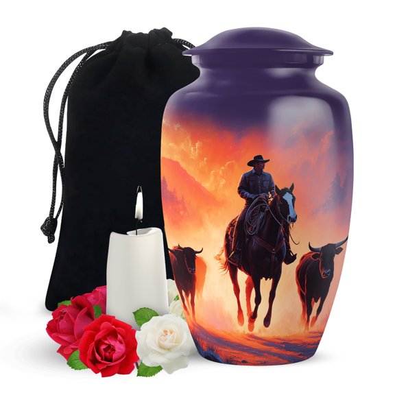 Yatskia Cowboy with Cattle Funeral Urns for Human Ashes Adult Brother and Sister, Large Memorial Urn for Ashes Adult, (Classic Large,10 Inch)