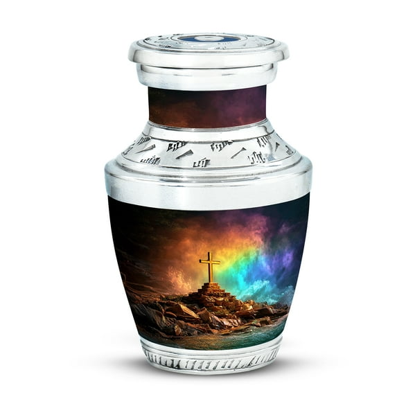 Yatskia Cross with Rainbow Mini Memorial Keepsake Urns for Human Ashes Adult Male and Female, Small Funeral Burial Urn for Ashes Adult Dad, (Tasty Pack of 1, 3 Inch)