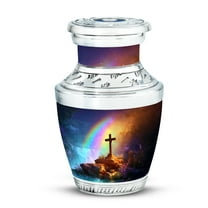 Yatskia Cross with Rainbow Waterfall Small Cremation Keepsake Urns for Human Ashes Adult Mother and Father, Mini Memorial Urn for Ashes Adult Male, (Tasty Pack of 1, 3 Inch)
