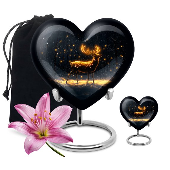 Yatskia Deer with Firefly Large Funeral Urns for Human Ashes Adult Brother and Sister, Small Urn for Ashes Adult Keepsake, (Heart 8 Inch and 3 Inch)