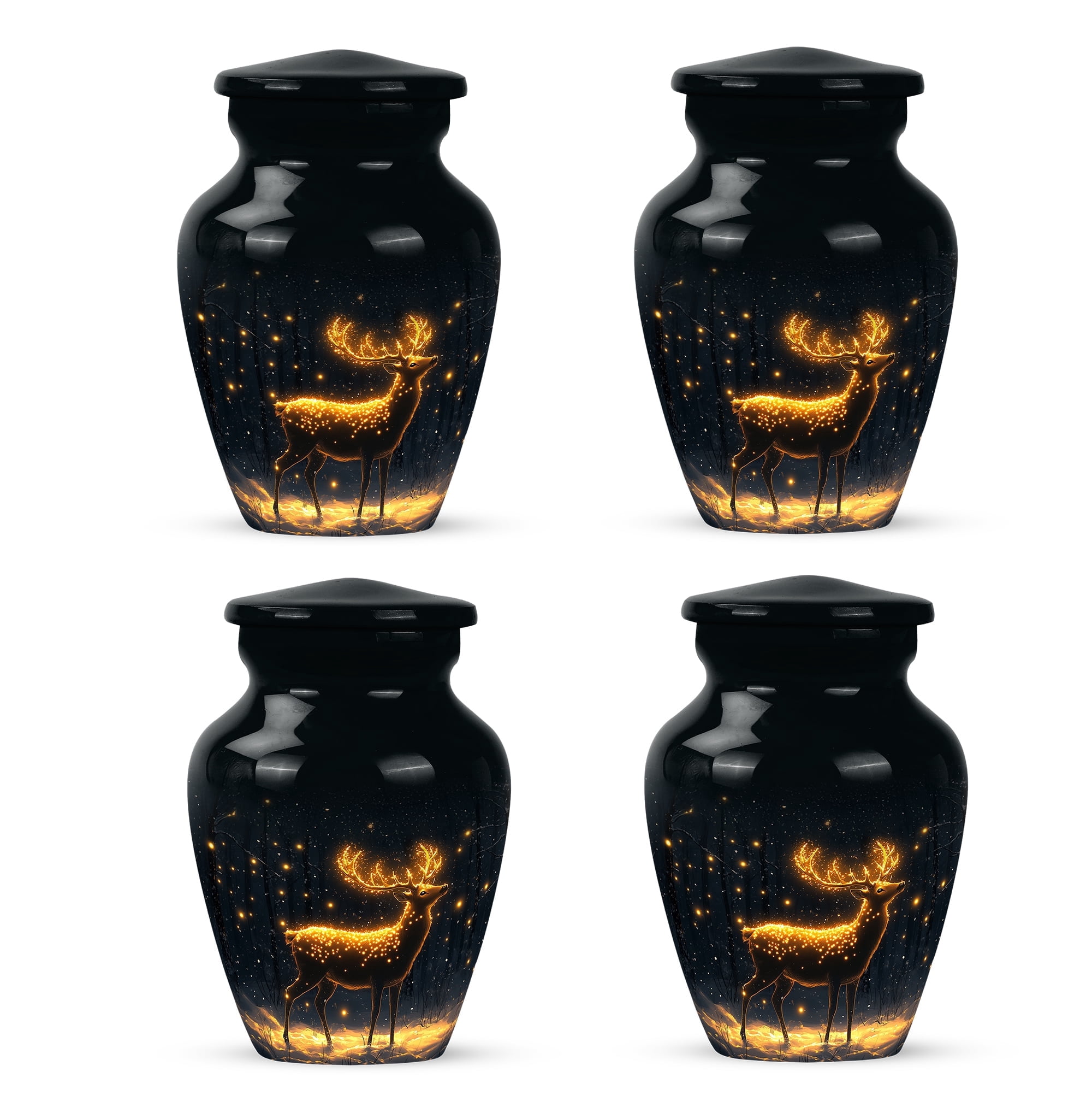 Yatskia Deer with Firefly Little Keepsake Urns for Adult Ashes Mother and Father, Mini Memorial Urn for Human Ashes, (Classic 3 Inch, Pack of 4)