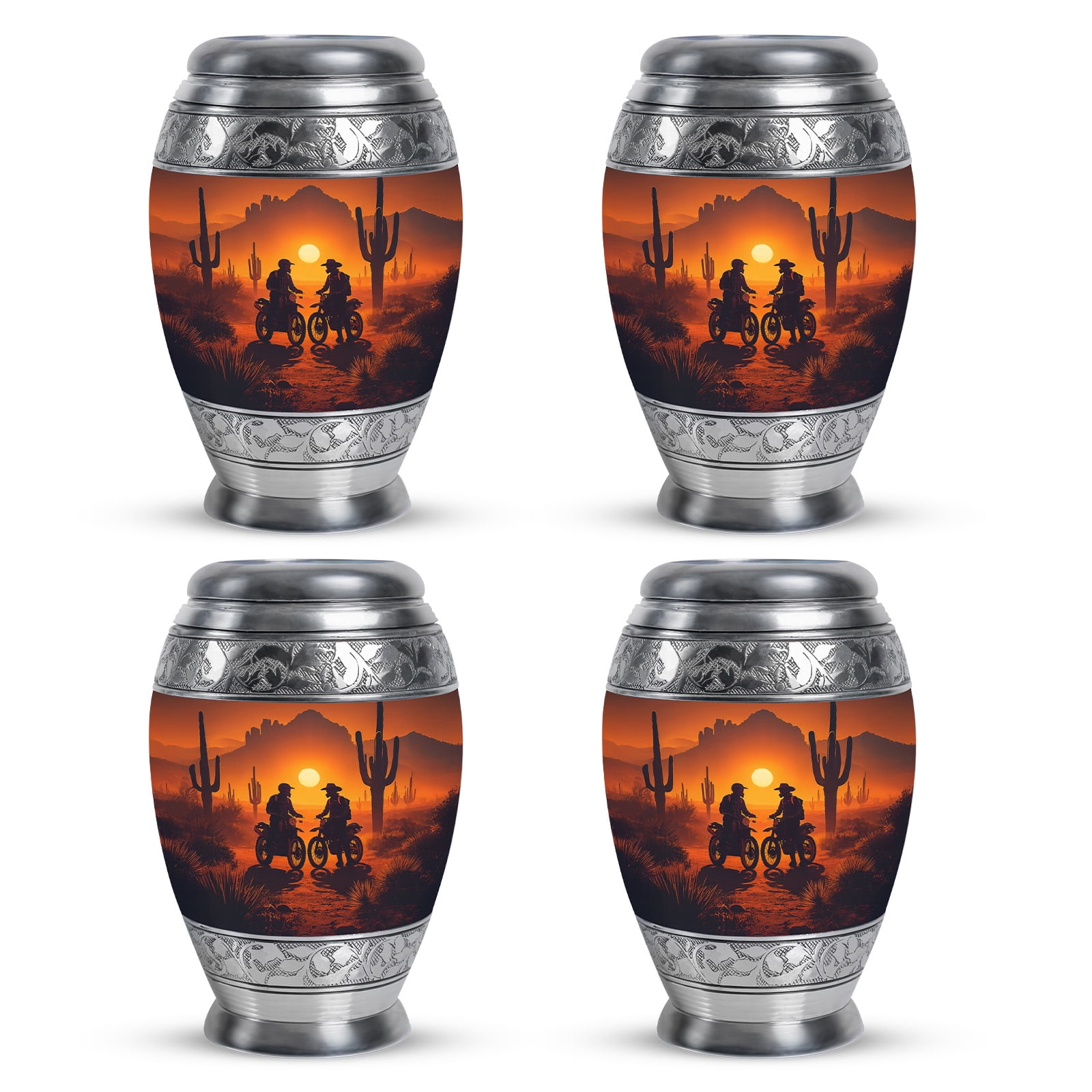 Yatskia Dirt Bike with Sunset Mini Urn for Adult Ashes Brother and Sister, Small Urns for Human Ashes Keepsake, (Monar Pack of 4, 3 Inch)