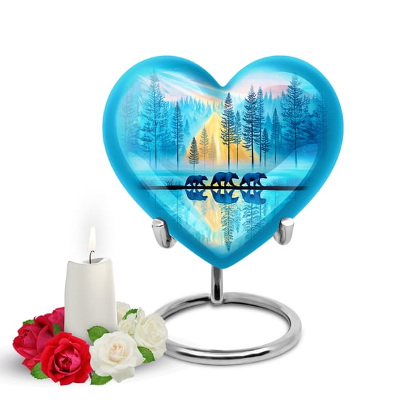 Yatskia Family Bear Small Funeral Urns for Human Ashes Adult Male and Female, Mini Memorial Urn for Adult Ashes, (Heart Pack of 1, 3 Inch)
