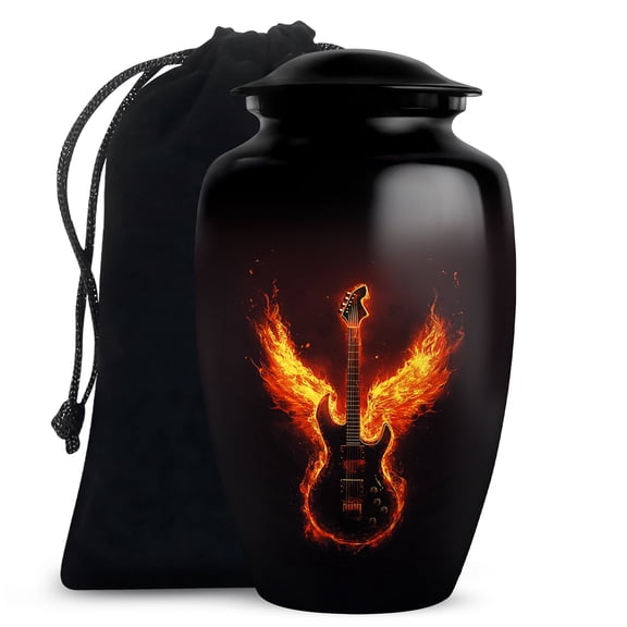 Yatskia Fire Angel Wings Guitar Urns for Human Ashes Adult Mother and Father, Large Black Urn for Adult Ashes, (Classic Large, 10 Inch)