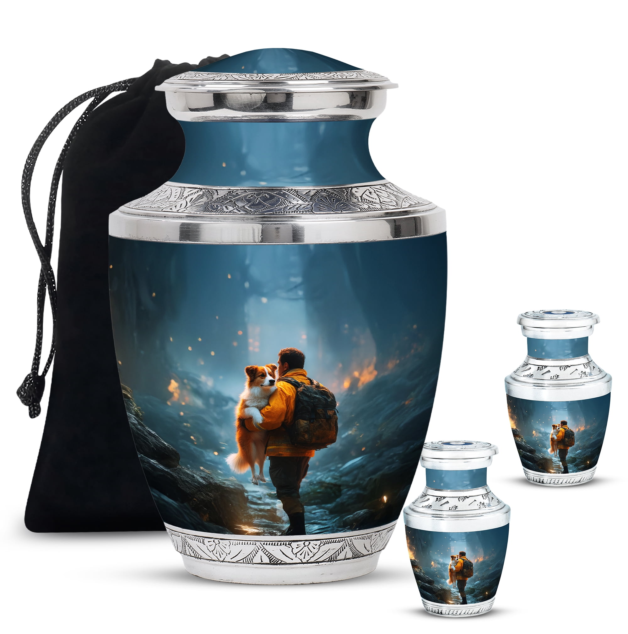 Yatskia Fire Fighter with Dog Decorative Large Memorial Urn for Ash ...