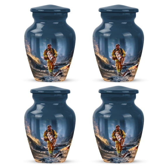 Yatskia Fire Fighter with Dog Mini Memorial Keepsake Urns for Human Ashes Adult Male and Female, Little Funeral Burial Urn for Ashes Adult Dad, (Classic Pack of 4, 3 Inch)