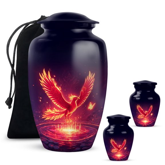 Yatskia Fire Phoenix with Butterfly Large Burial Urns for Human Ashes Adult, Decorative Small Funeral Keepsake Urn for Adult Ashes, (Classic 10 Inch and 3 Inch)