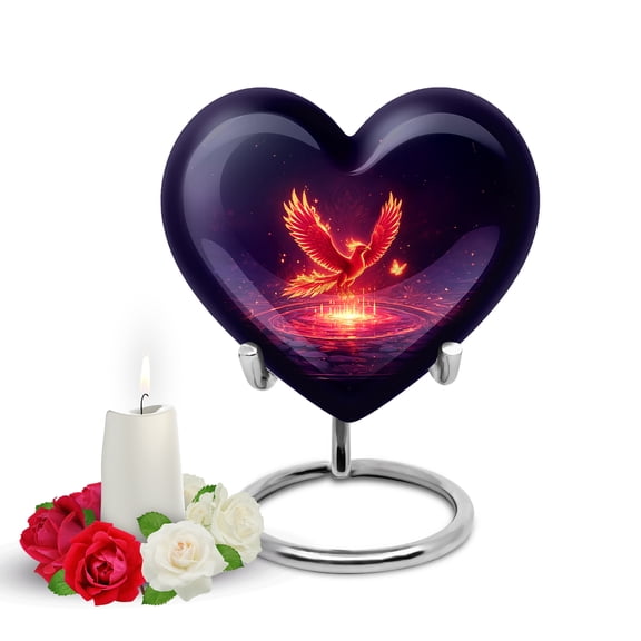 Yatskia Fire Phoenix with Butterfly Small Cremation Urns for Human Ashes Adult Male and Female, Mini Funeral Urn for Adult Ashes, (Heart Pack of 1, 3 Inch)