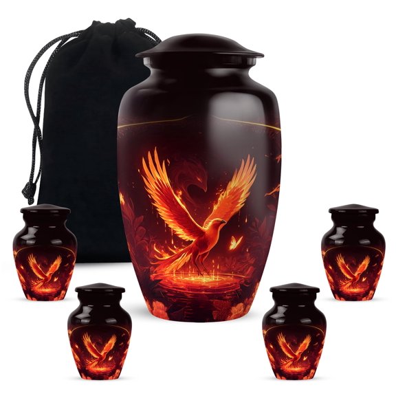 Yatskia Fire Phoenix with Butterfly Small Urns for Human Ashes Keepsake Adult, Decorative Large Funeral Urn for Adult Ashes, (Classic 10 Inch and 3 Inch)