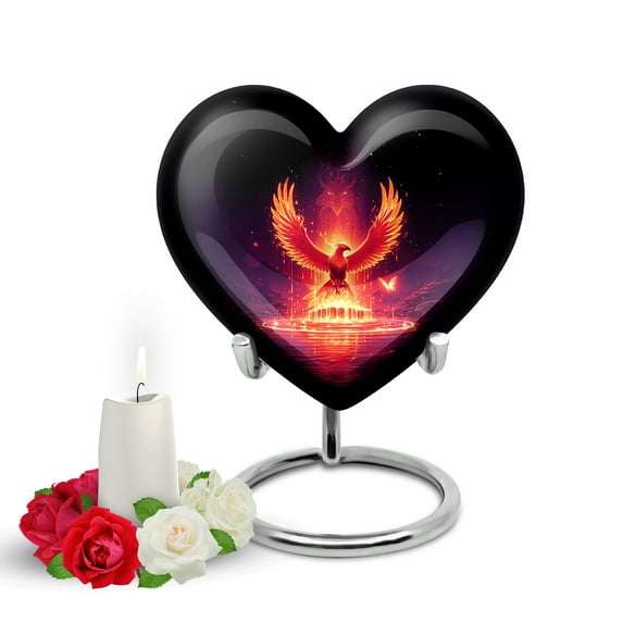 Yatskia Fire Phoenix Small Keepsake Urns for Human Ashes Adult Male and Female, Mini Funeral Urn for Adult Ashes, (Heart Pack of 1, 3 Inch)