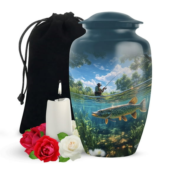 Yatskia Fishing Urns for Human Ashes Adult Man, Cremation Burial Urns for Human Ash, Memorial Urn for Ashes for Women, (Classic Large, 10 Inch)